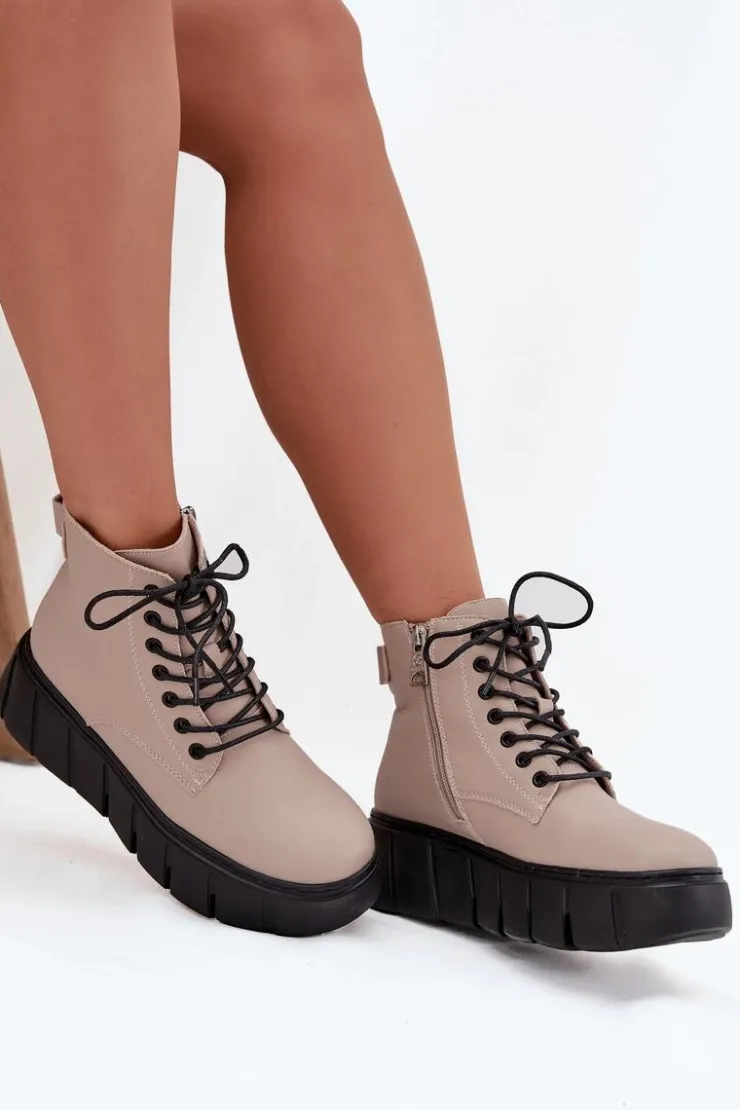 Damskie Buty damskie Vinceza Skórzane Ocieplane Botki Damskie Na Platformie Vinceza 66803 Beżowe