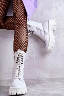 Discount GOE Skórzane Ocieplane Botki KK2N4012 Białe