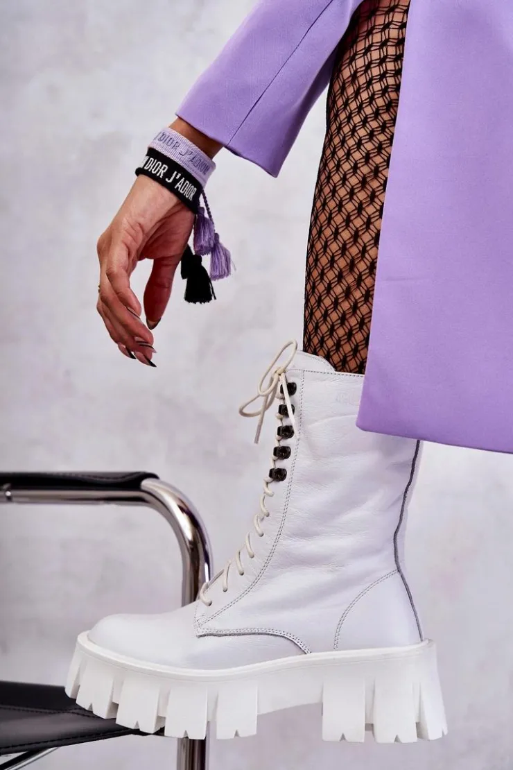 Discount GOE Skórzane Ocieplane Botki KK2N4012 Białe