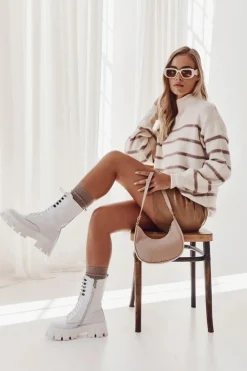 Discount GOE Skórzane Ocieplane Botki KK2N4012 Białe