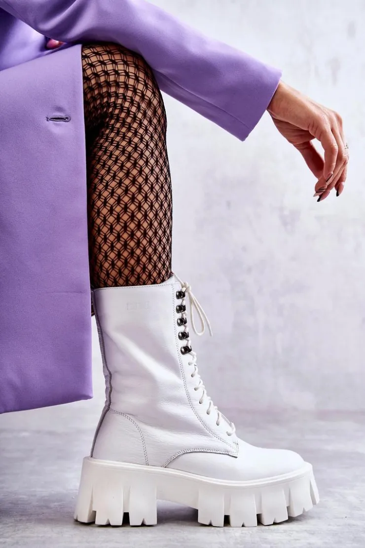 Discount GOE Skórzane Ocieplane Botki KK2N4012 Białe