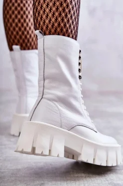 Discount GOE Skórzane Ocieplane Botki KK2N4012 Białe