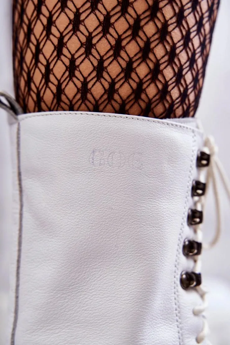 Discount GOE Skórzane Ocieplane Botki KK2N4012 Białe