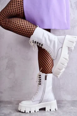 Discount GOE Skórzane Ocieplane Botki KK2N4012 Białe