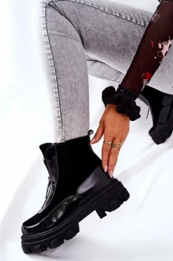 Laura Messi Czarne Botki|Botki Zimowe Damskie*Skórzane Ocieplane Botki Czarne 2371