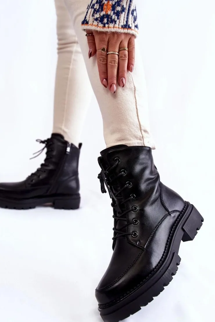 Outlet Boto Skórzane Ocieplane Botki La.Fi 250009B-QN Czarne