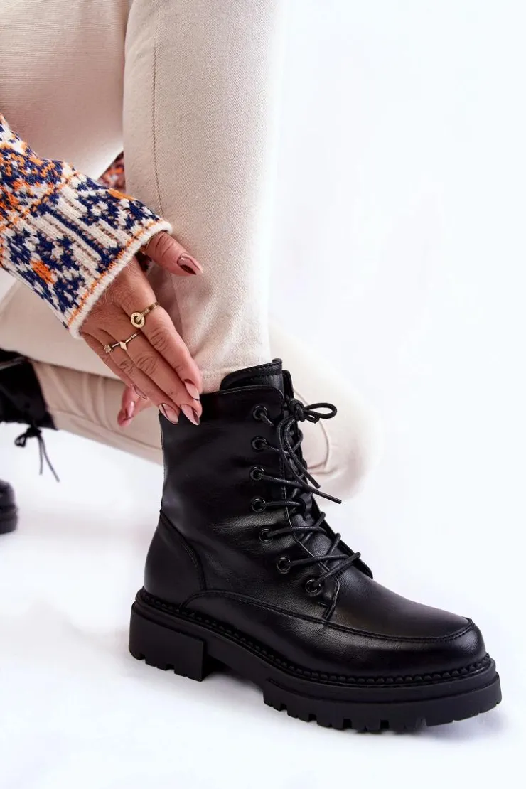 Outlet Boto Skórzane Ocieplane Botki La.Fi 250009B-QN Czarne