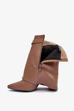 Boto Botki Na Słupku|Brązowe I Beżowe Botki*Skórzane Ocieplane Botki Na Słupku Ciemnobeżowe Chevie