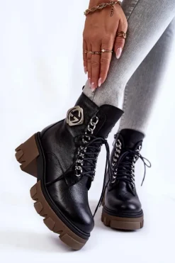 Boto Damskie Trapery|Botki Sznurowane*Skórzane Ocieplane Botki Na Suwak Czarne Lemar Raynes