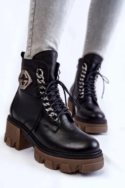 Boto Damskie Trapery|Botki Sznurowane*Skórzane Ocieplane Botki Na Suwak Czarne Lemar Raynes