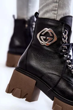 Boto Damskie Trapery|Botki Sznurowane*Skórzane Ocieplane Botki Na Suwak Czarne Lemar Raynes