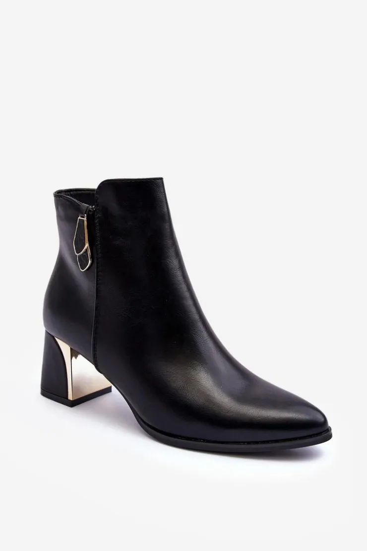 Boto Skórzane Ocieplane Botki Na Słupku Czarne Amanis