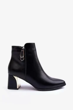 Boto Skórzane Ocieplane Botki Na Słupku Czarne Amanis