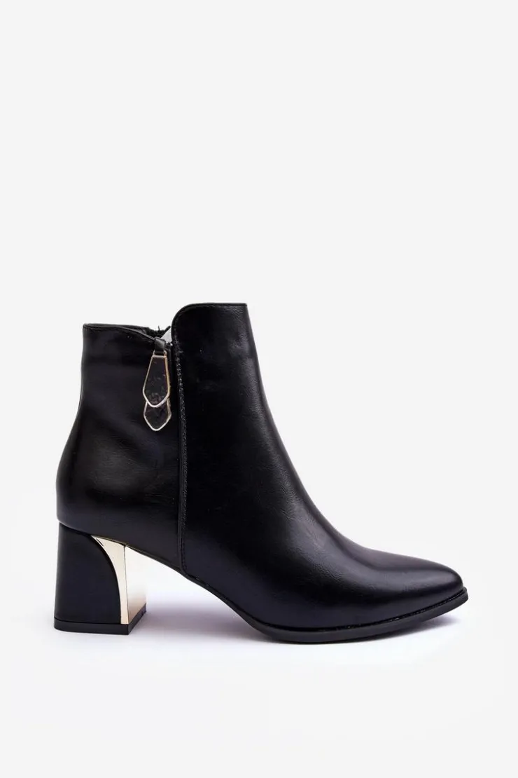 Boto Skórzane Ocieplane Botki Na Słupku Czarne Amanis