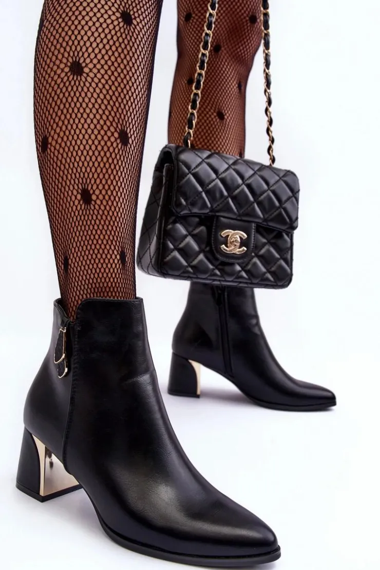 Boto Skórzane Ocieplane Botki Na Słupku Czarne Amanis