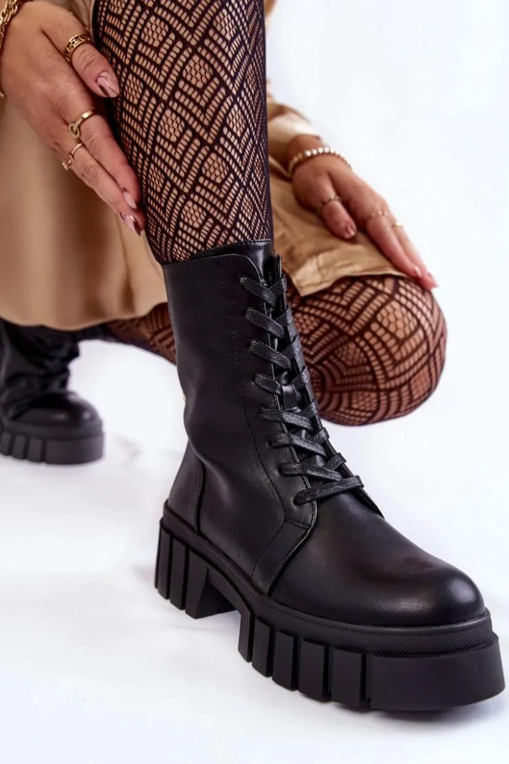 New Buty Sergio Leone Skórzane Ocieplane Botki Na Platformie Czarne Telisa