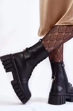 New Buty Sergio Leone Skórzane Ocieplane Botki Na Platformie Czarne Telisa