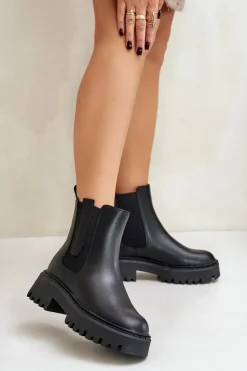 Damskie Big Star Shoes Skórzane Ocieplane Botki Sztyblety Damskie Big Star OO274A386 Czarne