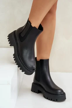 Damskie Big Star Shoes Skórzane Ocieplane Botki Sztyblety Damskie Big Star OO274A386 Czarne