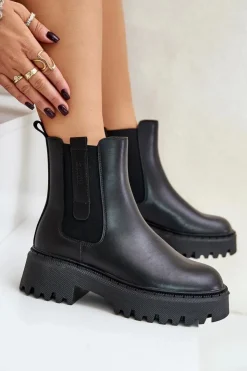 Damskie Big Star Shoes Skórzane Ocieplane Botki Sztyblety Damskie Big Star OO274A386 Czarne