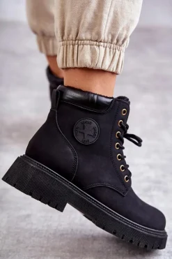 Online Evento Skórzane Ocieplane Botki Trapery Czarne Felizia