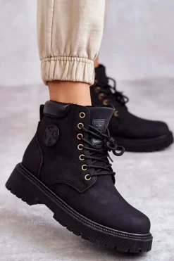 Online Evento Skórzane Ocieplane Botki Trapery Czarne Felizia