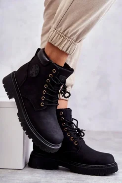 Online Evento Skórzane Ocieplane Botki Trapery Czarne Felizia