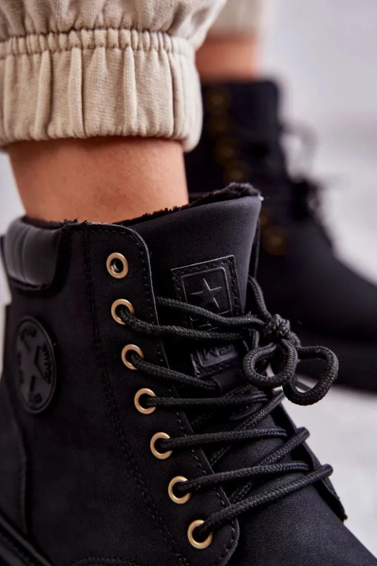 Online Evento Skórzane Ocieplane Botki Trapery Czarne Felizia