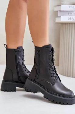 Big Star Shoes Skórzane Ocieplane Botki Workery Damskie Big Star OO274A387 Czarne