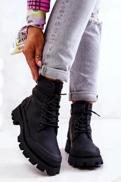 Boto Botki Sznurowane|Czarne Botki*Skórzane Ocieplane Botki Wiązane Czarne Racquell