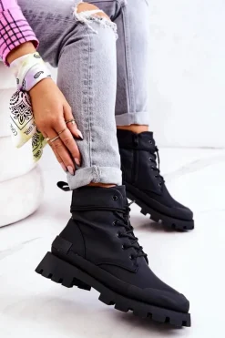 Boto Botki Sznurowane|Czarne Botki*Skórzane Ocieplane Botki Wiązane Czarne Racquell