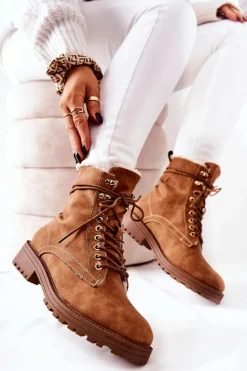 Discount Boto Skórzane Ocieplane Botki Workery Camel Kimmie