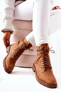 Discount Boto Skórzane Ocieplane Botki Workery Camel Kimmie