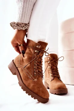 Discount Boto Skórzane Ocieplane Botki Workery Camel Kimmie