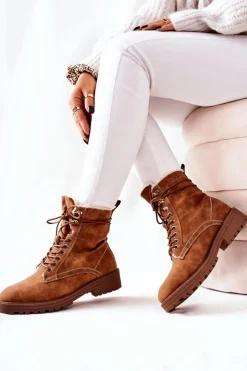 Discount Boto Skórzane Ocieplane Botki Workery Camel Kimmie