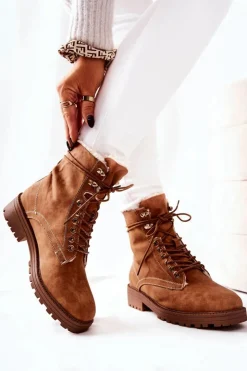 Discount Boto Skórzane Ocieplane Botki Workery Camel Kimmie