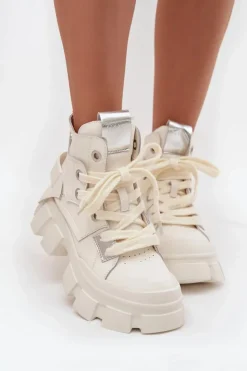 Damskie GOE Skórzane Ocieplane Sportowe Botki SS2N4055 Białe