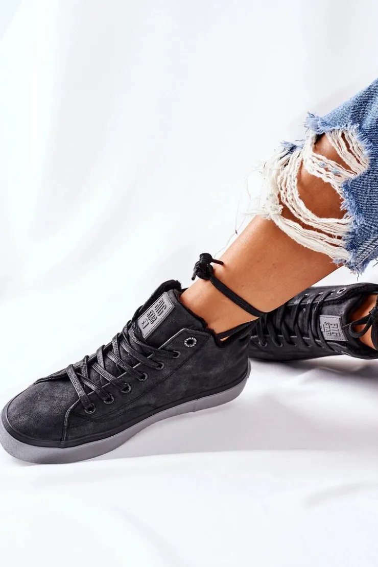 Damskie Big Star Shoes Skórzane Ocieplane Trampki Big Star II274148 Czarne