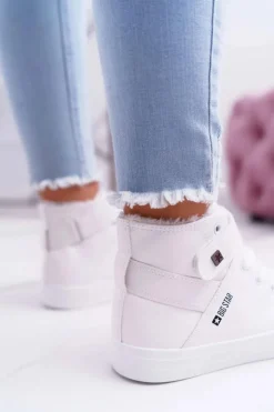 Big Star Shoes Skórzane Ocieplane Trampki BIG STAR V274541FW Białe