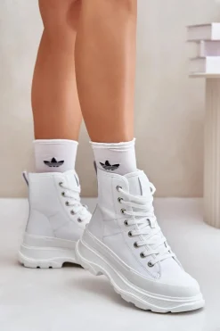 Damskie Big Star Shoes Skórzane Ocieplane Trampki Na Masywnej Platformie Big Star OO274A598 Białe