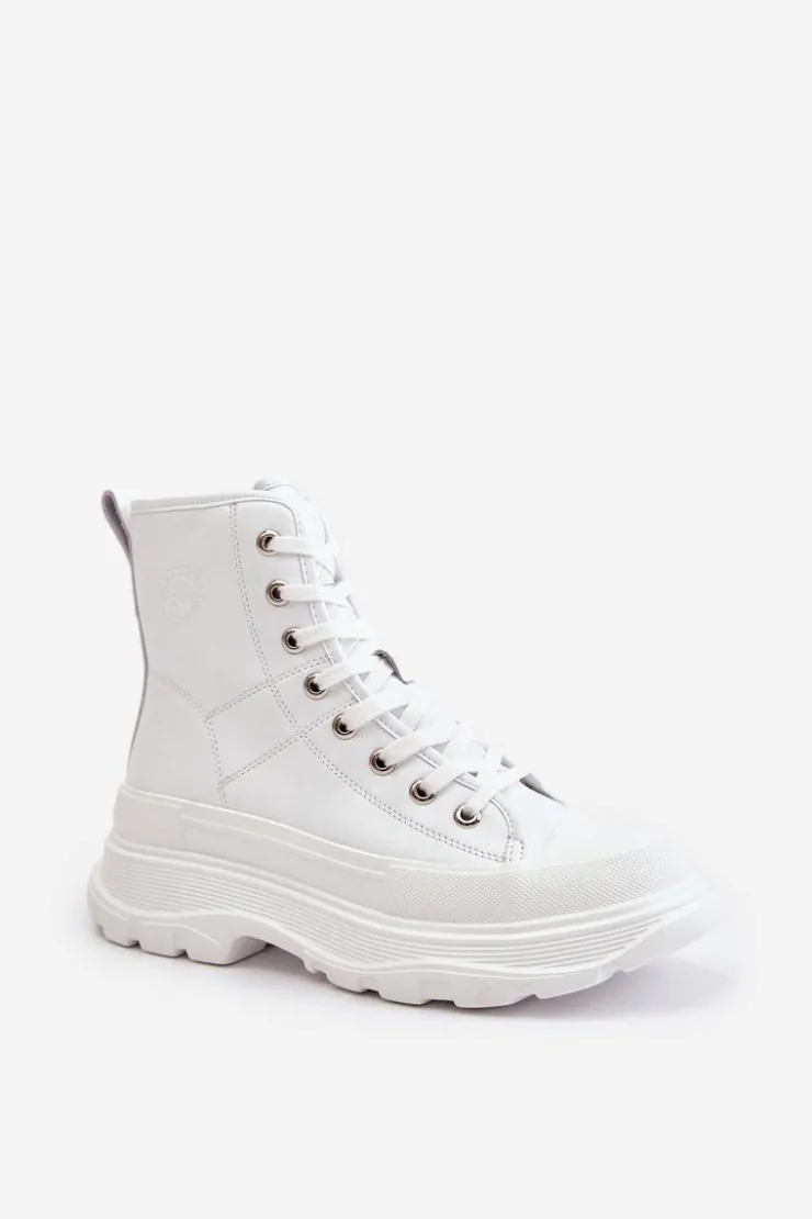 Damskie Big Star Shoes Skórzane Ocieplane Trampki Na Masywnej Platformie Big Star OO274A598 Białe