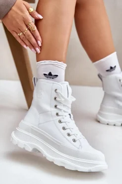 Damskie Big Star Shoes Skórzane Ocieplane Trampki Na Masywnej Platformie Big Star OO274A598 Białe