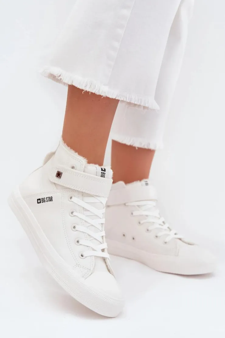 Sale Big Star Shoes Skórzane Ocieplane Trampki BIG STAR V274541FW Białe