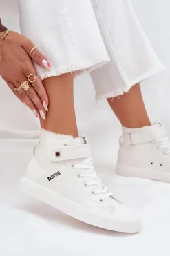 Sale Big Star Shoes Skórzane Ocieplane Trampki BIG STAR V274541FW Białe