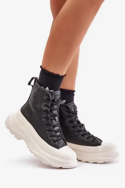 Hot Big Star Shoes Skórzane Ocieplane Trampki Na Masywnej Platformie Big Star OO274A599 Czarne Czarny