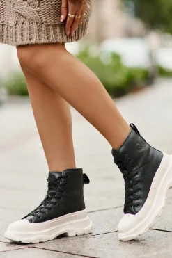 Hot Big Star Shoes Skórzane Ocieplane Trampki Na Masywnej Platformie Big Star OO274A599 Czarne Czarny