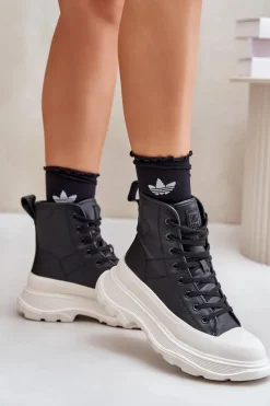 Hot Big Star Shoes Skórzane Ocieplane Trampki Na Masywnej Platformie Big Star OO274A599 Czarne Czarny