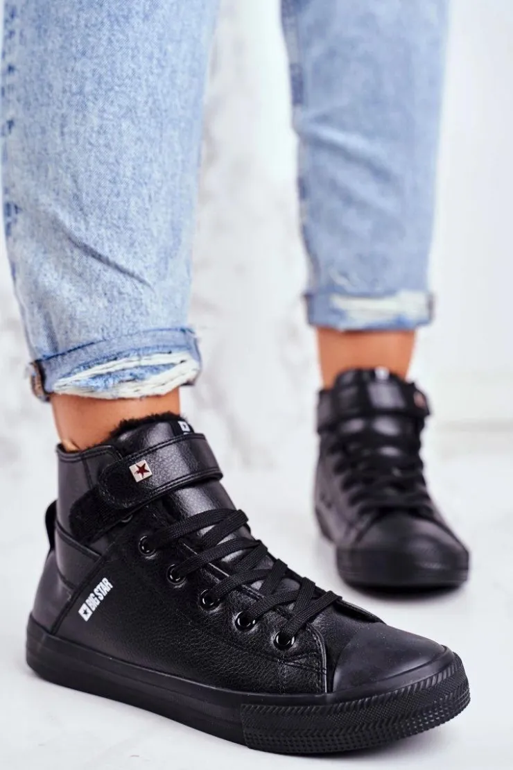 New Big Star Shoes Skórzane Ocieplane Trampki BIG STAR V274542FW Czarne Czarny