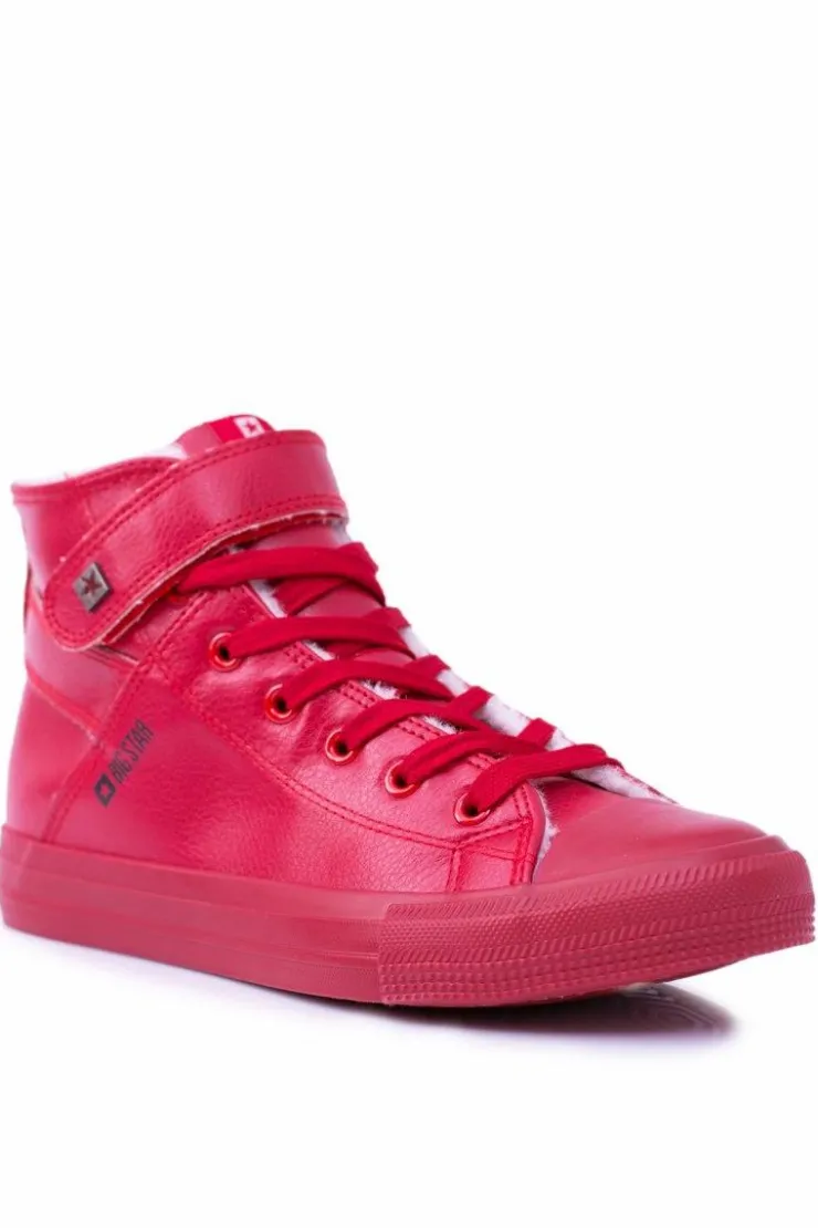 Damskie Big Star Shoes Skórzane Ocieplane Trampki BIG STAR V274529FW Czerwone