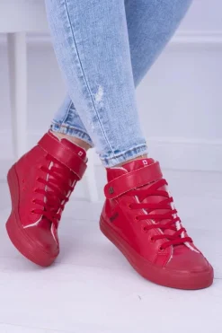 Damskie Big Star Shoes Skórzane Ocieplane Trampki BIG STAR V274529FW Czerwone